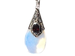 Sterling Silver Simulated Moonstone and Garnet Teardrop Pendant 